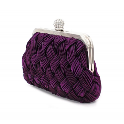 Evening Bag - Sophisticated Woven Satin Evening Clutch with Jeweled Ball Clasp - BG-AF12601PL